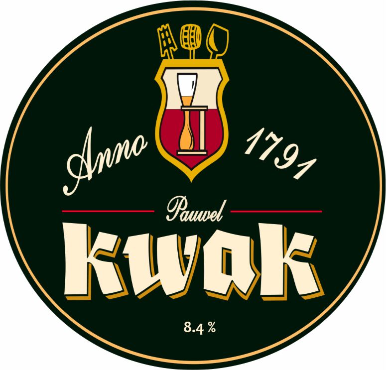 Étiquette de bière Pauwel Kwak avec le logo et les informations de l'alcool, année 1791, 8,4 %.